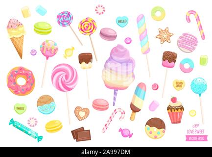 Große isolierte Süßigkeiten auf weißem Hintergrund. Stock Vektor