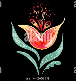 Sommer tropische Flachbild Blume. Florale botanischen Flower auf schwarzem Hintergrund. Hand Vector Illustration gezeichnet. Botanische hawaii Natur. Tropische f Stock Vektor