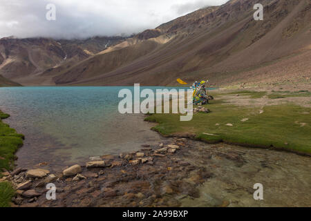 Chandra Taal oder Chandra Tal See, Spiti, Himachal Pradesh, Indien Stockfoto