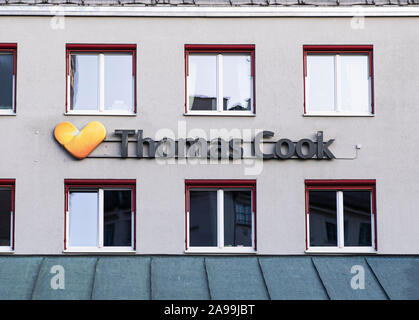 München, 30. Oktober, 2019: Thomas Cook Group plc in München, Deutschland. Thomas Cook Group plc war eine britische Global Travel Group. Stockfoto