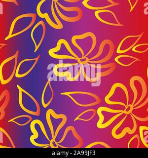 Nahtlose Muster mit Goldgelben symbolische Blumen und Blätter auf Fliesen Hintergrund. Vektor Stock Vektor