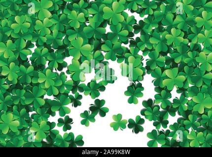 Saint Patricks Day Hintergrund mit gesprüht grünen Klee Blätter oder Shamrocks Stock Vektor