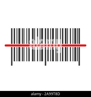 Barcode icon-Vektor. Barcode Symbol im flachen Stil. Vektor Barcode mit rotem Laserstrahl. Stock Vektor