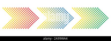 Der gestrichelte Pfeile. Symbol Pfeil isoliert. Farbe vektorpfeile. Halbton Pfeile nach rechts. Stock Vektor