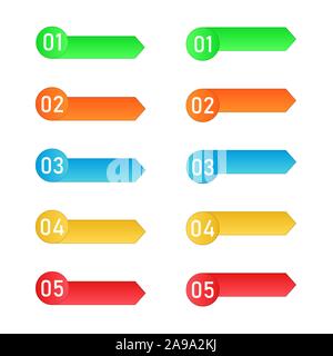 Farbige Prozessschritte. Vektor Infografik Elemente. Anzahl der Schritte Stock Vektor