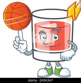 Theraline Getränk im Glas mit Charakter holding Basketball. Stock Vektor