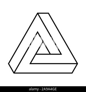 Unmögliche Dreieck. Penrose optische Täuschung. Lineare endlose dreieckige Form. Abstrakte unendliche geometrische Objekt. Unmöglich ewiges Abbildung skizziert. Stock Vektor