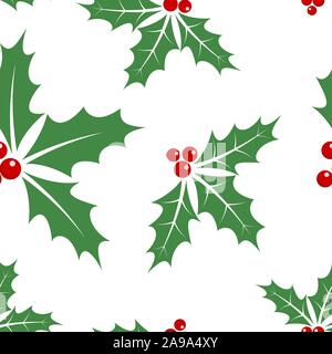 Weihnachten nahtlose Muster mit Holly Berry verlässt. Vector Illustration. Abstrakte cute Hintergrund Stock Vektor
