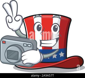 Charakter Uncle Sam hat mit dem Fotografen Stock Vektor