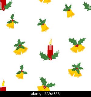 Weihnachten nahtlose Muster mit Glocken und Kerzen. Vector Illustration. Abstrakte cute Hintergrund Stock Vektor