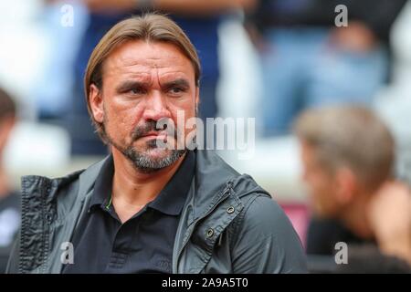 London, Grossbritannien. 31 Aug, 2019. firo: 31.08.2019, Premier League Saison: West Ham United - Norwich City 2:0 Hochformat, Norwich City Manager Daniel Farke, Coach | Verwendung der weltweiten Kredit: dpa/Alamy leben Nachrichten Stockfoto