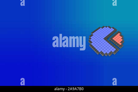 Dreidimensionale pixaleted Kreisdiagramm Symbol auf blauem Hintergrund. 3D-Rendering. Stockfoto