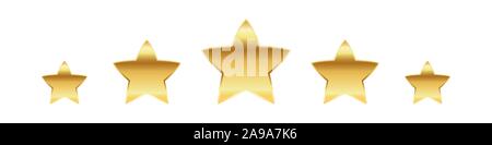 Fünf goldene Sterne. Vector Illustration. Goldene Sterne auf weißem Hintergrund. Stock Vektor