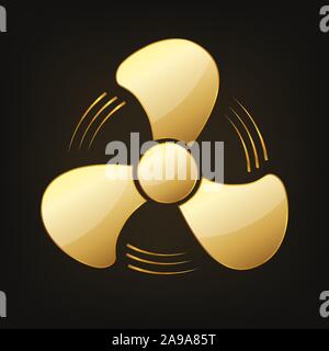 Gold hell fan Symbol. Vector Illustration. Abstrakte glänzend Propeller oder ventilator Symbol Stock Vektor