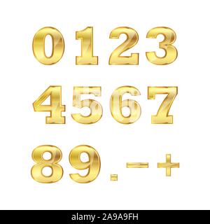 Einstellen der Goldenen Zahlen. Vector Illustration. Golden glänzende Zahlen auf weißem Hintergrund. Stock Vektor