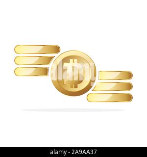 Gold Bitcoin Münzen. Vector Illustration. Golden Bitcoin Münzen auf weißem Hintergrund. Stock Vektor