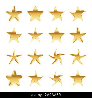 Satz von goldenen Sternen. Vector Illustration. Goldene Sterne auf weißem Hintergrund. Stock Vektor
