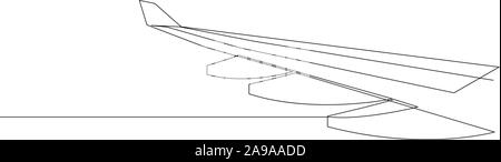Flügel des Flugzeugs. Eine Zeile Fliegen Flugzeug Abbildung. Minimal Style Flugzeug Tragfläche auf weißem Hintergrund. Reise und Tourismus. Vektor illustratio Stock Vektor