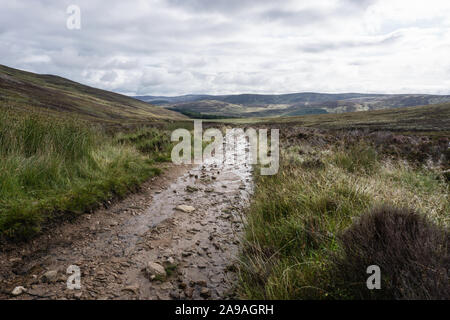 Blick auf den Weg nach Lochnagar, einem Munro in Aberdeenshire, Schottland. Stockfoto