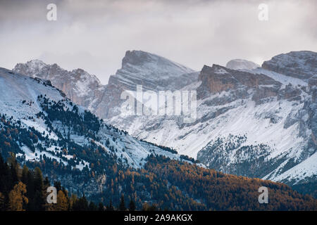 Seiser Alm mit Langkofel Gruppe nach Sonnenaufgang, Südtirol, Italien Stockfoto