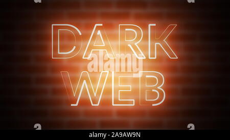 3D-Rendering von Shine text Dunkle Web vor dem Hintergrund von Backstein, Computer generiert Stockfoto