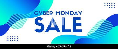 Cyber Monday im Verkauf. Vektor banner Vorlage. Trendy liquid Flüssig Blau abstrakt Hintergrund Stock Vektor