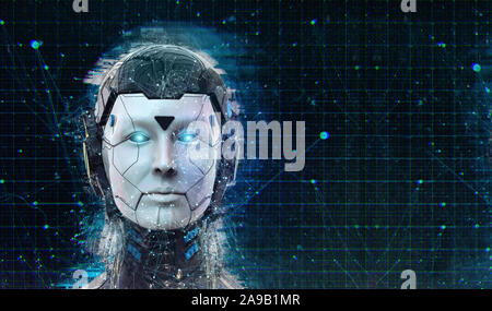 Technik Roboter sci-fi Frau Cyborg android Hintergrund - humanoide künstliche Intelligenz wallpaper-3 D-render Stockfoto