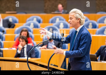 Den Haag, Niederlande. 14 Nov, 2019. DEN HAAG, 14-11-2019, Debatte über stikstofcrisis in den Niederlanden. PVV Abgeordneten Geert Wilders. Credit: Pro Schüsse/Alamy leben Nachrichten Stockfoto