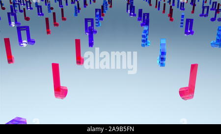 Computer generierten 3D-Rendering. Zeilen von vielen bunten Noten auf web Hintergrund Stockfoto