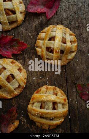 Hausgemachten Apfelkuchen lattice Cookies overhead View/Thanksgiving Desserts Stockfoto