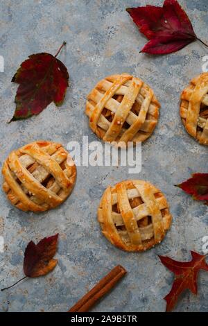 Hausgemachten Apfelkuchen lattice Cookies overhead View/Thanksgiving Desserts Stockfoto