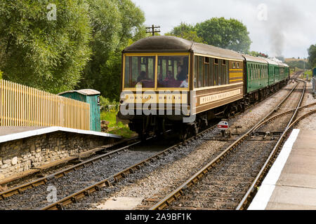 Eine seltene Devon Belle Pullman Beobachtung Auto. Corfe Bahnhof Dorset. Stockfoto