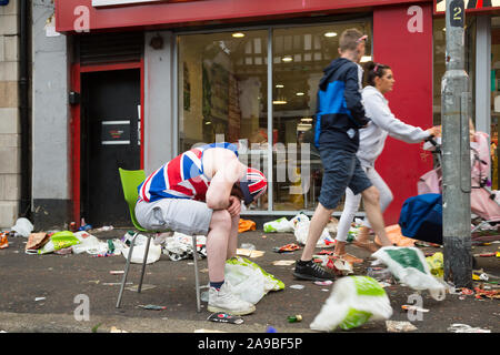 12.07.2019, Belfast, Nordirland, Vereinigtes Königreich - betrunken nach Orangemens Tag, evangelischen, politisch aufgeladen und jährlichen Feiertag zum Gedenken an t Stockfoto