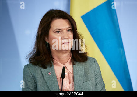 17.10.2019, Berlin, Berlin, Deutschland - Ann Linde, Außenminister von Schweden, auf einer Pressekonferenz im Außenministerium. 00 R 191017 D007CAROEX.JPG [M Stockfoto