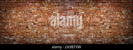 Brick Wall von roter Farbe, breites Panorama von Mauerwerk Stockfoto