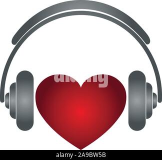 Kopfhörer, Herz, Musik, Sound, logo Stock Vektor