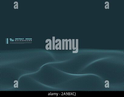 Abstrakte blaue Partikel wellig Technik Design Hintergrund. Für Poster, ad, Kunstwerke schmücken, Template Design. Illustration Vector EPS 10. Stock Vektor
