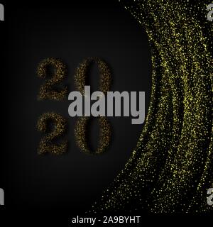 Frohes Neues Jahr 2020 - Neues Jahr leuchtenden Hintergrund mit Gold und Glitter. Frohes Neues Jahr Banner mit 2020 Nummern für Grußkarten, Kalender 2020 Stock Vektor