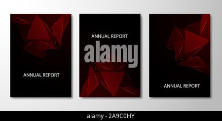Das Buch deckt die Hintergründe der Lichterspitze eingestellt. Abstrakte Komposition von 3D-Dreiecke. Moderne geometrische roten Hintergrund isoliert Schwarz Stock Vektor