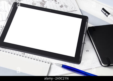 Tablet-PC und Arbeitsplatz Stockfoto