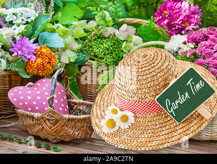 Garten Zeit hat und Label Stockfoto