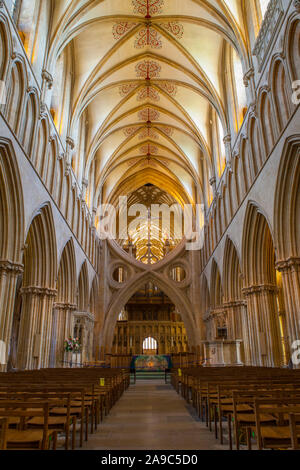 Wells, Großbritannien - 8 August 2013: Die Innenansicht des prächtigen Wells Cathedral in Wells, Somerset. Wells Cathedral ist eine anglikanische Kathedrale dedicat Stockfoto