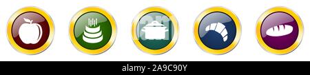 Set aus bunten Web glänzend Vector Icons, Essen, Küche, Obst und Bäckerei Schaltflächen in eps 10 für Webdesign und mobile Anwendungen auf weißem Hintergrund Stock Vektor