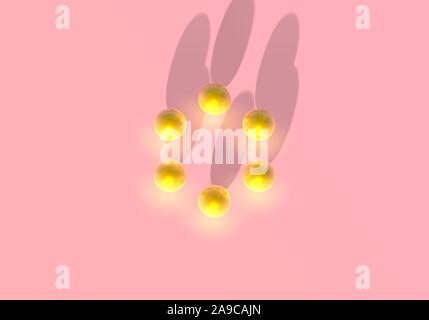 Abstrakte rosa Hintergrund mit goldenen Kugeln in der Ansicht von oben ungewöhnliche Perspektive Stock Vektor