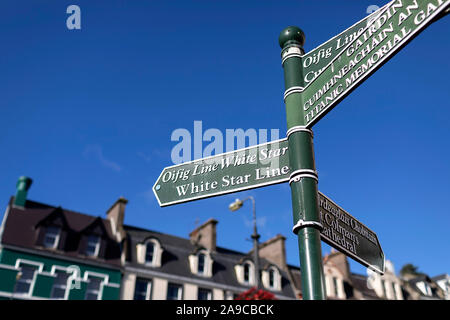 Street Scene street sign in der Hafenstadt Cobh - endgültige Anschluss des RMS Titanic von Call, County Cork, Irland Stockfoto