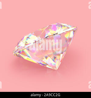 Glänzend schimmernden funkelnden realistische Diamond auf rosa Hintergrund. Kratzer und Unebenheiten auf der Oberfläche. 3D-Rendering. Stockfoto