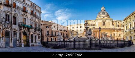 Brunnen der Schande auf barocke Piazza Pretoria, Palermo, Sizilien, Italien Stockfoto