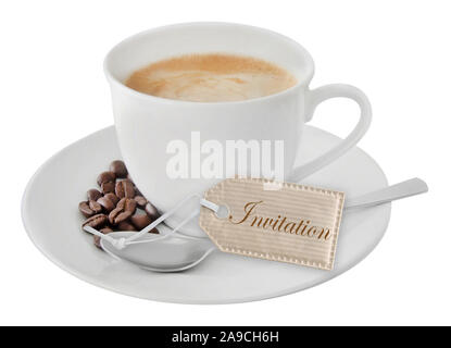 Kaffee und Einladung Etikett Stockfoto