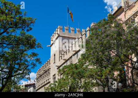 Ein Blick auf die historische Seide Exchange Gebäude, auch als La Lonja de la Seda, oder Llotja de la Seda in der schönen Stadt Valencia in Spanien bekannt. Stockfoto