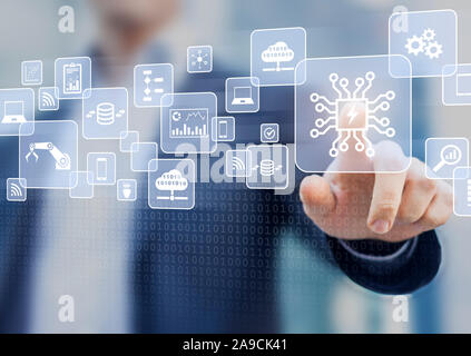Digitale Transformation change management, Internet der Dinge (IoT), neue Technologie Daten und Geschäftsprozesse Strategie, den Betrieb zu automatisieren, Kunde se Stockfoto